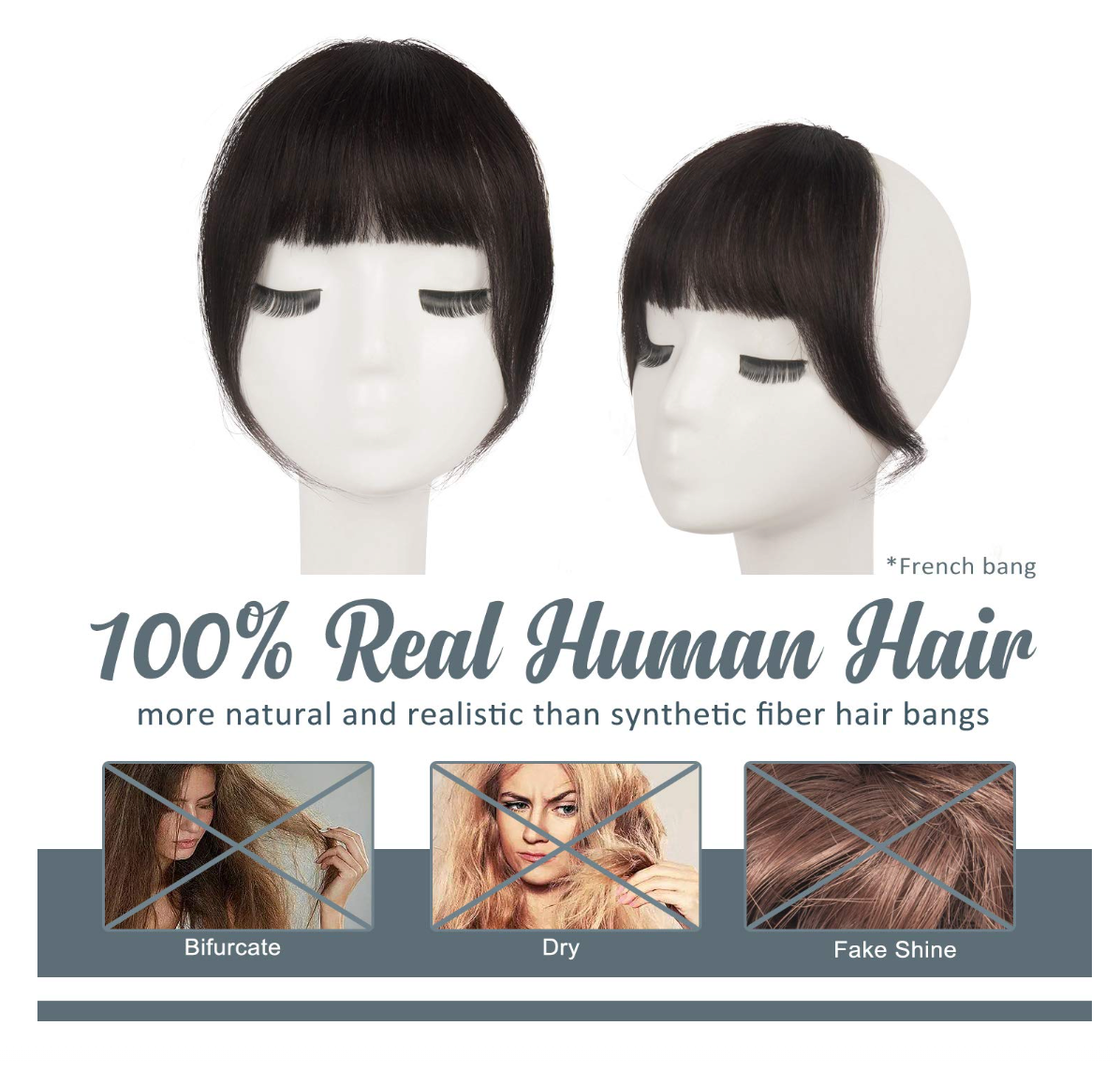 JBEXTENSION Clip in Bangs,  100% Human Hair Bangs Extensions French Bangs with Temples Clip on Fringe Bangs Real Hair for Women Natural Color Washable/Dyeable