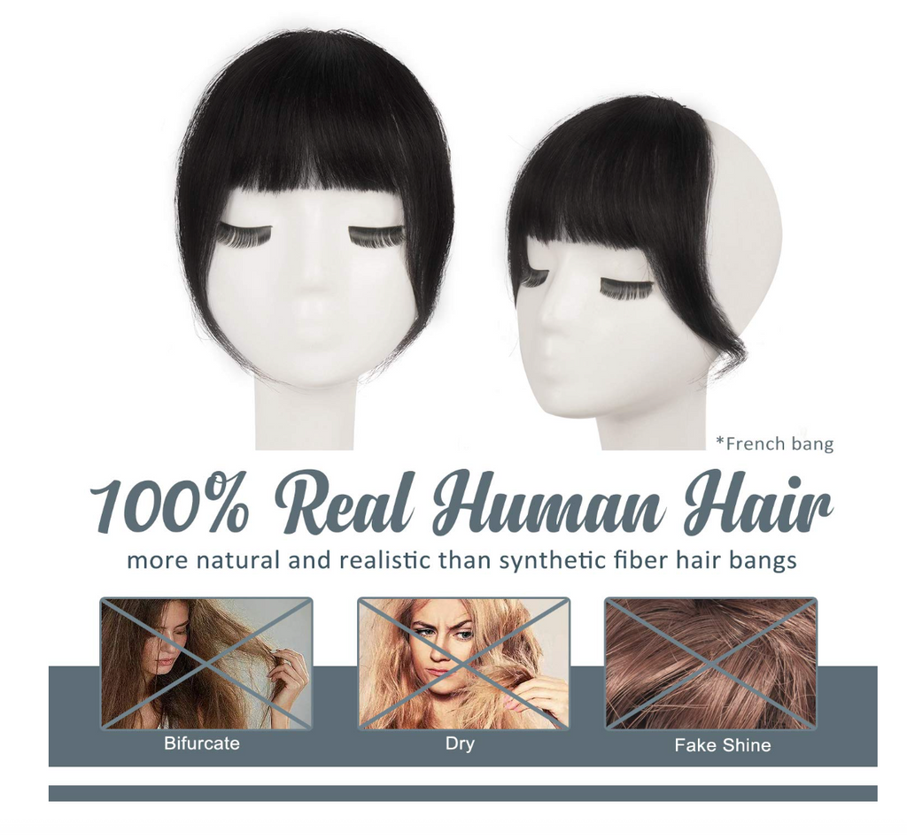 JBEXTENSION Clip in Bangs,  100% Human Hair Bangs Extensions French Bangs with Temples Clip on Fringe Bangs Real Hair for Women Natural Color Washable/Dyeable