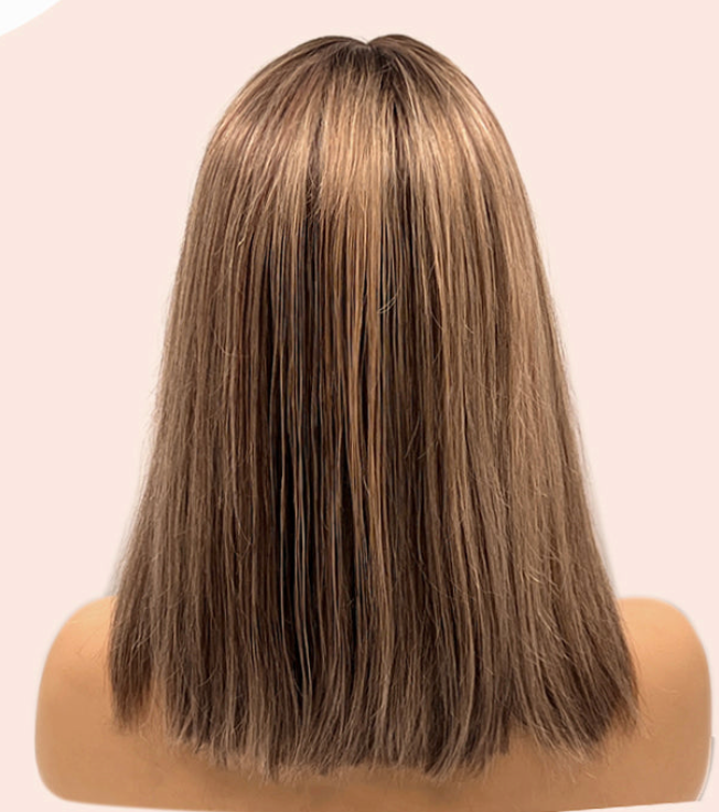 JBEXTENSION 12 Inches Remy Human Hair Mix Blonde With Highlight Wig TATIANA