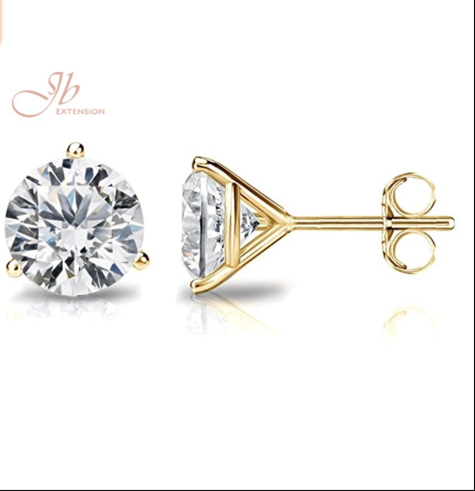 JBSELECTION 14K Gold Plated Sterling Silver Cubic Zirconia Stud Earrings for Women
