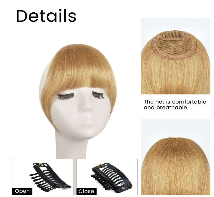 JBEXTENSION Clip in Bangs,  100% Human Hair Bangs Extensions French Bangs with Temples Clip on Fringe Bangs Real Hair for Women Natural Color Washable/Dyeable