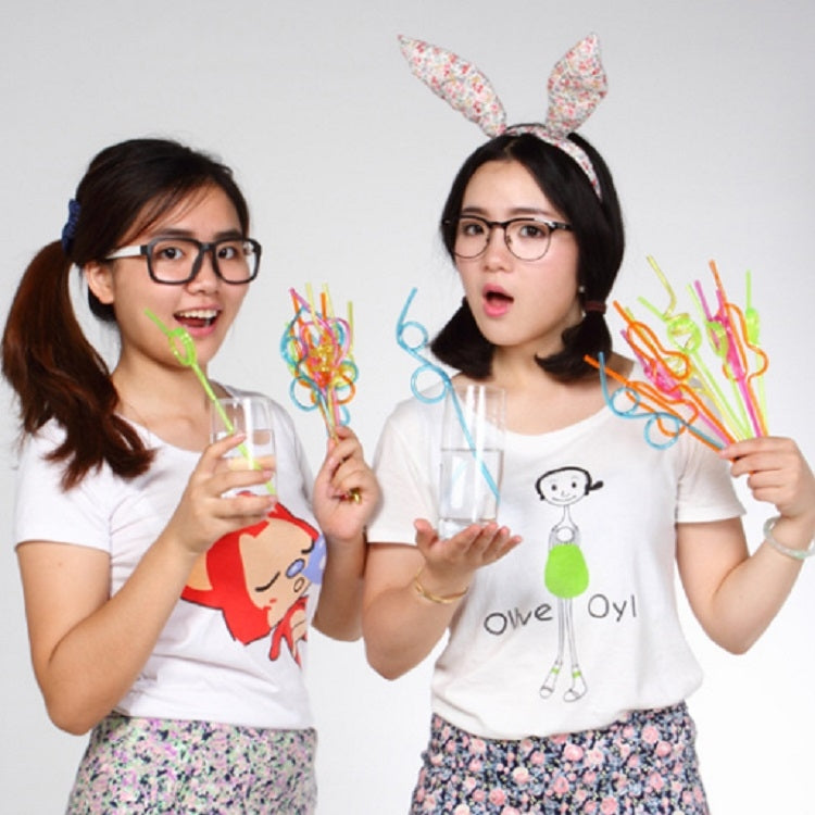 10 PCS Creative Plastic Curved Straws, Random Color Style Delivery