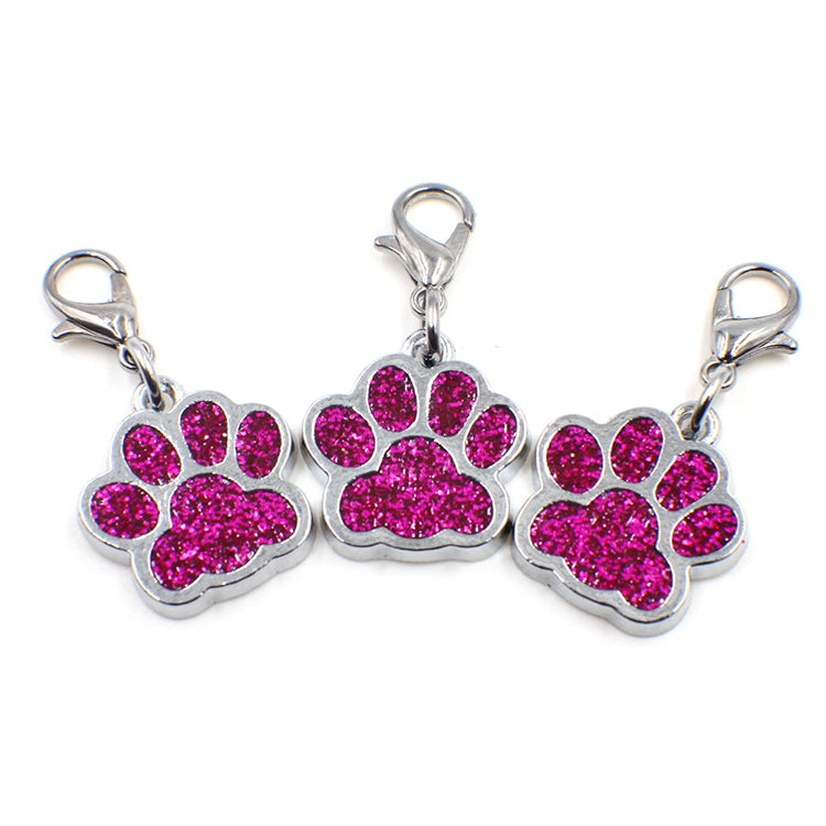 10 PCS Enamel Cat Dog  Bear Paw Prints Key Chain Jewelry Making(Hot Pink)