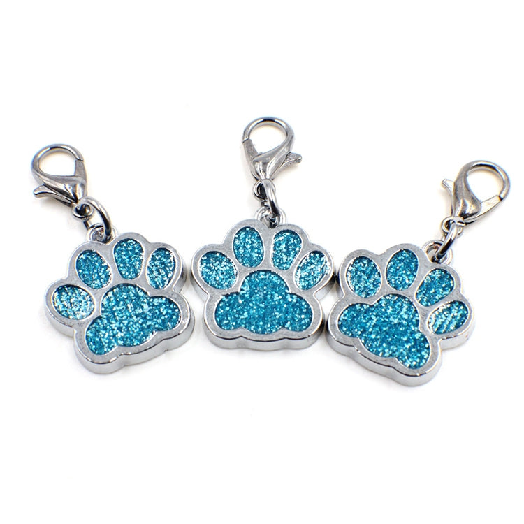 10 PCS Enamel Cat Dog  Bear Paw Prints Key Chain Jewelry Making(Light Blue)