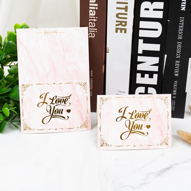 100 PCS Valentines Day Bronzing Greeting Card Flower Shop Birthday Thank You Card(I Love You)