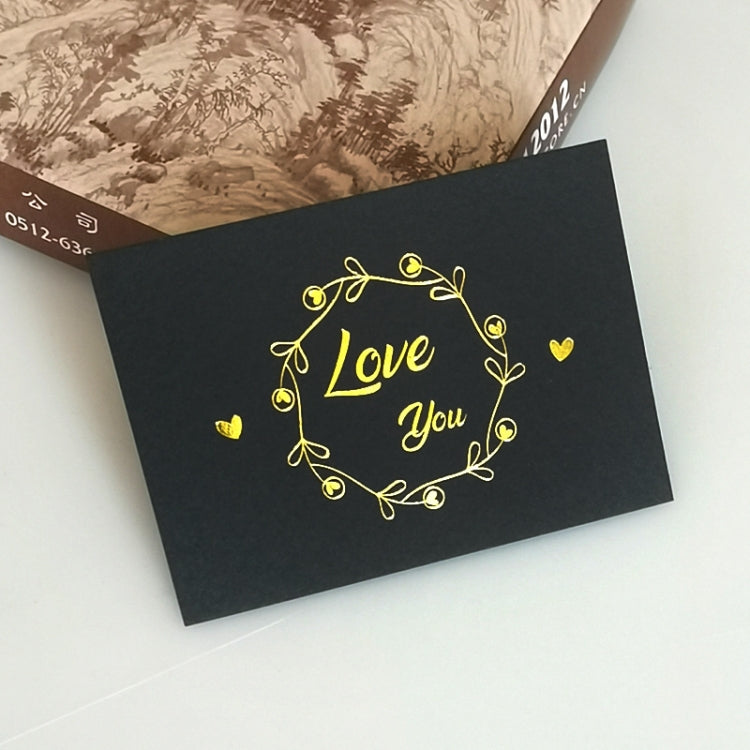 100 PCS Wedding Blessing Card Thank You Message Gift Decoration Card Bronzing Flower Greeting Card Love You （Black）