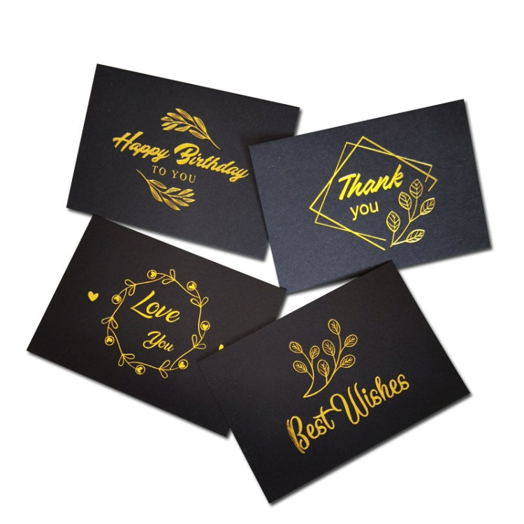 100 PCS Wedding Blessing Card Thank You Message Gift Decoration Card Bronzing Flower Greeting Card Love You （Black）