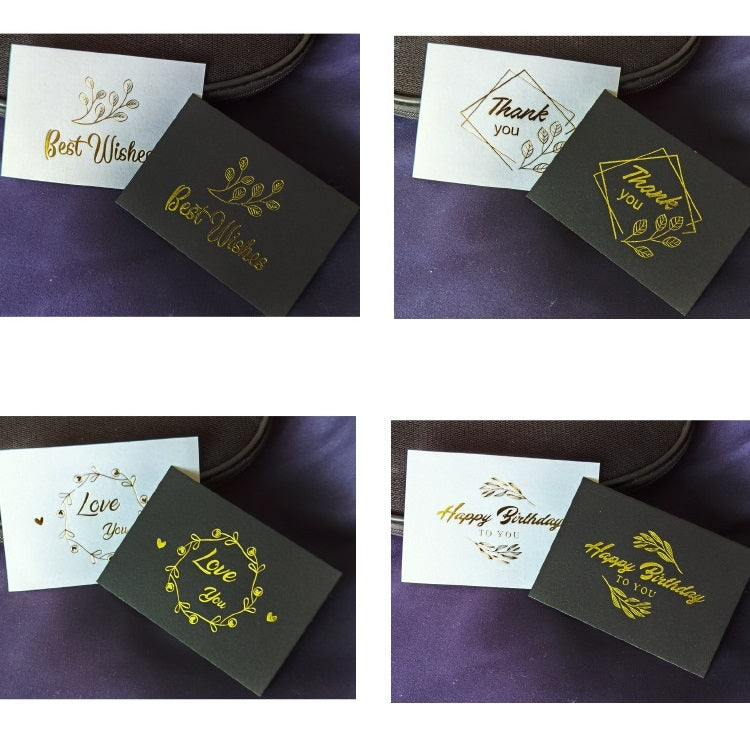 100 PCS Wedding Blessing Card Thank You Message Gift Decoration Card Bronzing Flower Greeting Card Love You （Black）