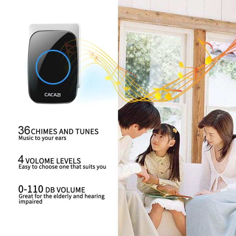 CACAZI H10 1 For 2 Home Wireless Music Doorbell without Battery, Plug:US Plug(Black)