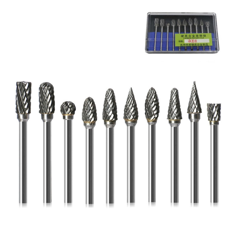 10 PCS / Set Hard Alloy Tungsten Steel Grinding Head Double Pattern Rotating Milling Cutter Head Root Carving Knife, Style: Blue Box
