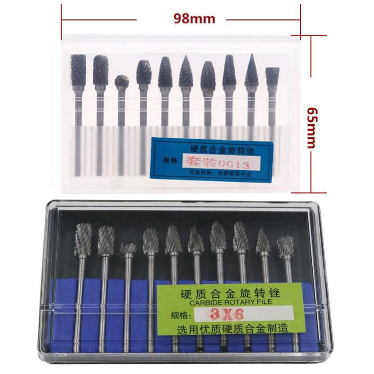 10 PCS / Set Hard Alloy Tungsten Steel Grinding Head Double Pattern Rotating Milling Cutter Head Root Carving Knife, Style: Blue Box