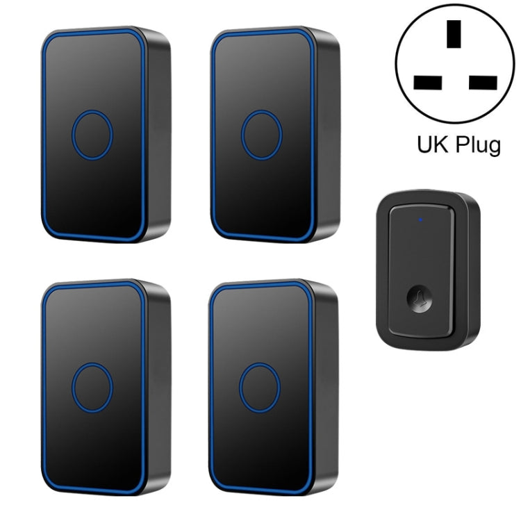 CACAZI A19 1 For 4 Wireless Music Doorbell without Battery, Plug:UK Plug(Black)
