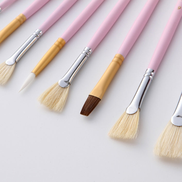 10 PCS/Set Fine Art Pig Bristle Fishtail Gouache Brush With Iron Box(Blue Rod)