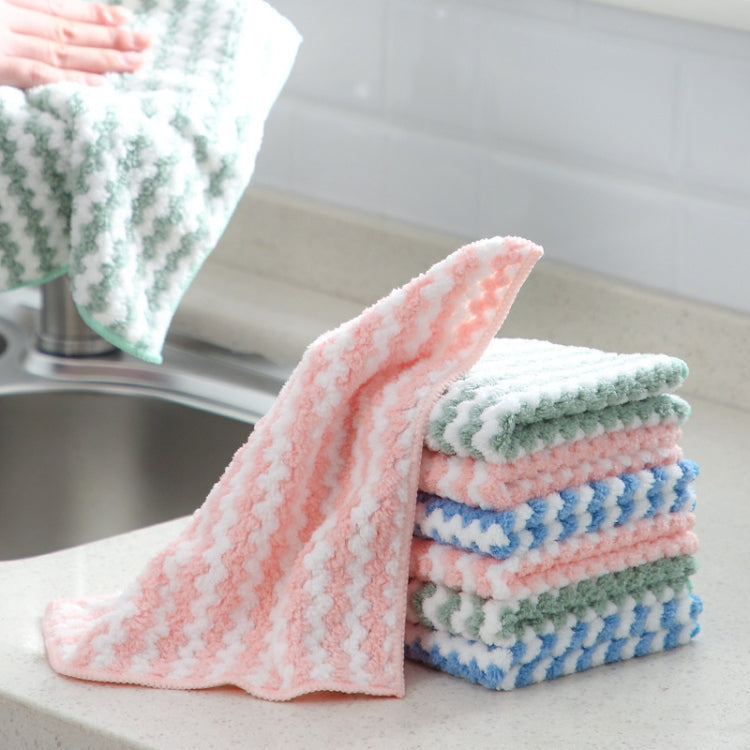 10 PCS Absorbent Wave Dish Cloth Rag Non-stick Oil Coral Velvet Dish Towel Random Color (25 x 25cm)