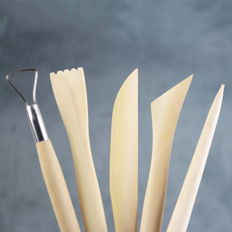 0035 5 in 1 Clay Sculpture Wooden Pottery Knife Set(Wood Color)
