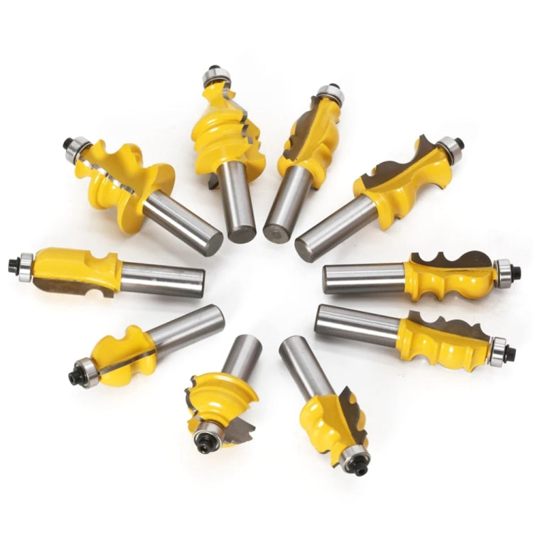 10 PCS / Set 1/2 Handle Woodworking Engraving Machine Trimmer Cutting Tool With Wooden Box