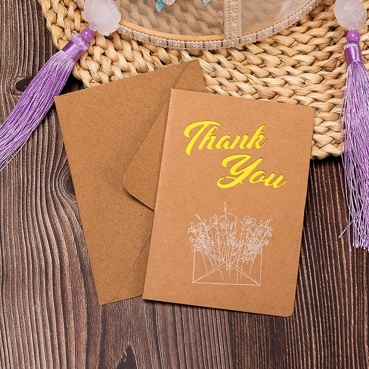 10 PCS Retro Hollow Kraft Blessing Card with Envelope(Thank You)