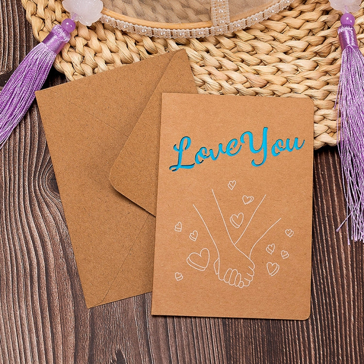 10 PCS Retro Hollow Kraft Blessing Card with Envelope(Love You)