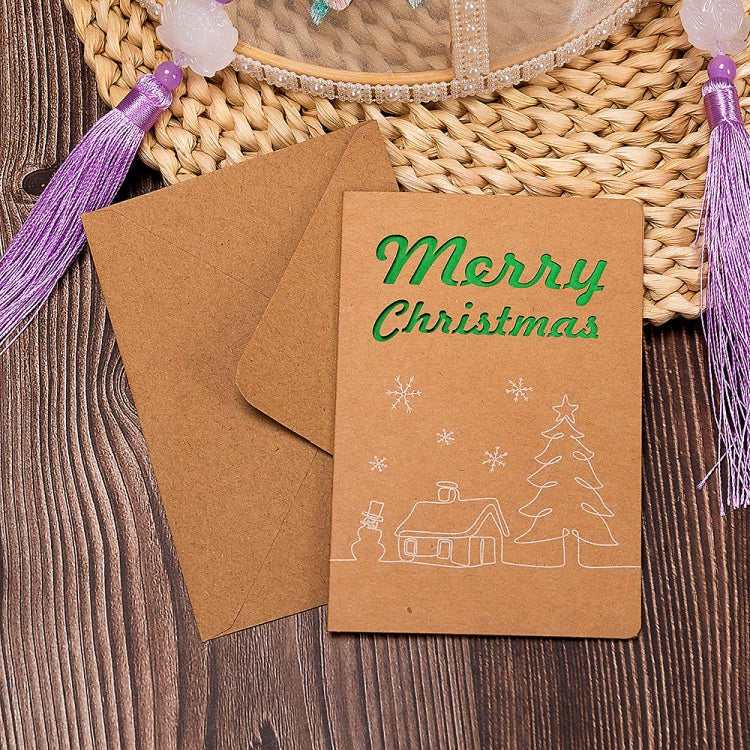 10 PCS Retro Hollow Kraft Blessing Card with Envelope(Happy Christmas)