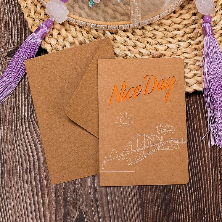 10 PCS Retro Hollow Kraft Blessing Card with Envelope(A Beautiful Day)
