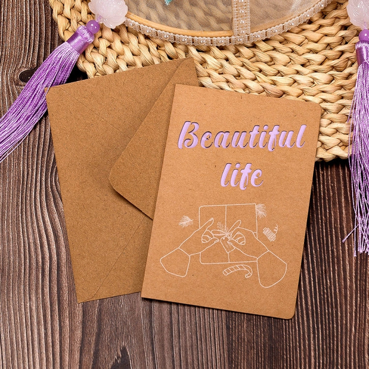 10 PCS Retro Hollow Kraft Blessing Card with Envelope(Beautiful Life)