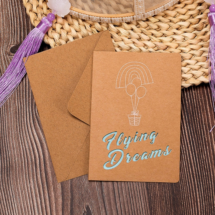 10 PCS Retro Hollow Kraft Blessing Card with Envelope(Flying Dream)