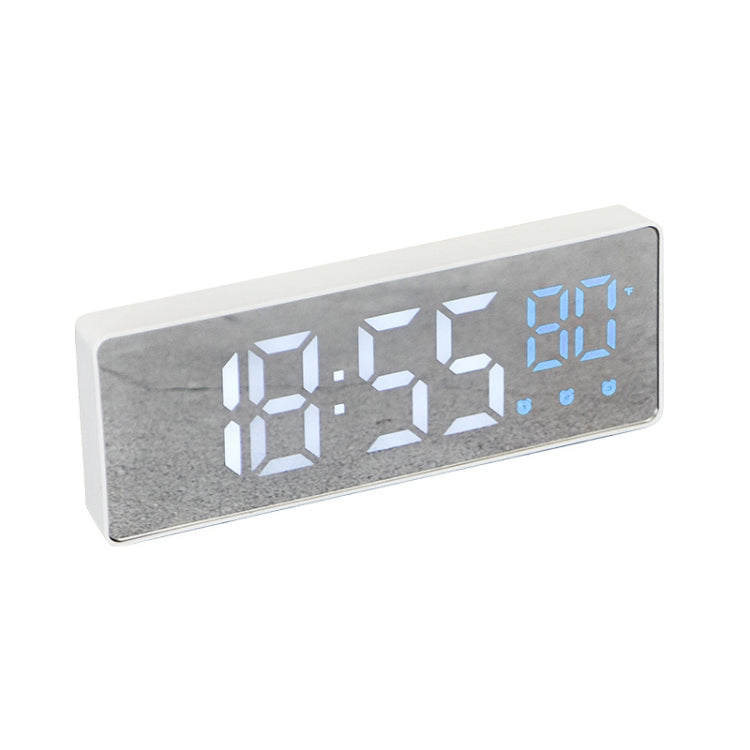 0715 Voice-activated LED Mute Date Temperature Display Electronic Clock(White Shell Blue Light)