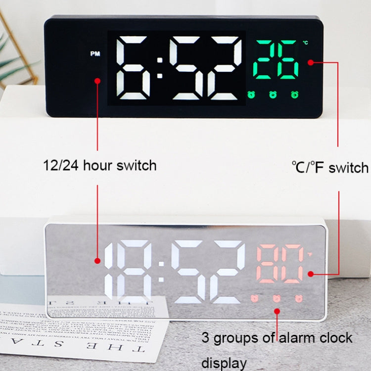 0715 Voice-activated LED Mute Date Temperature Display Electronic Clock(White Shell Blue Light)