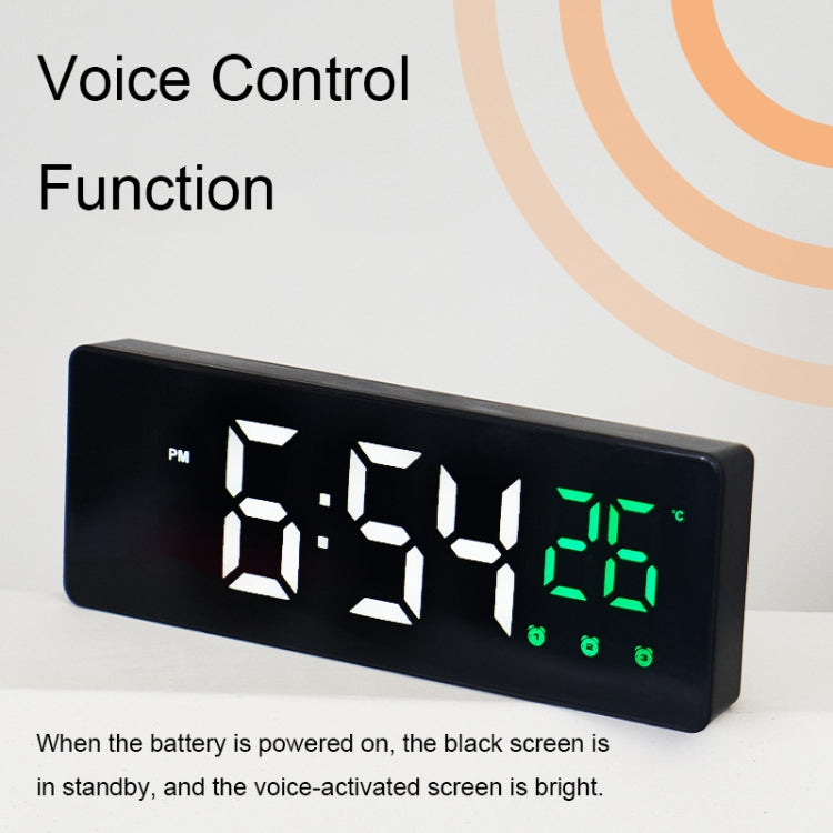 0715 Voice-activated LED Mute Date Temperature Display Electronic Clock(Black Shell Red Light)