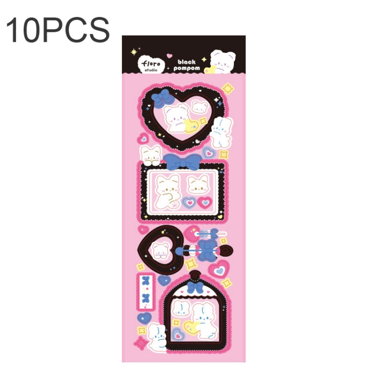10 PCS Pompon Series Laser Sticker Hand Account Waterproof Pet Cute Sticker(Black Pink)