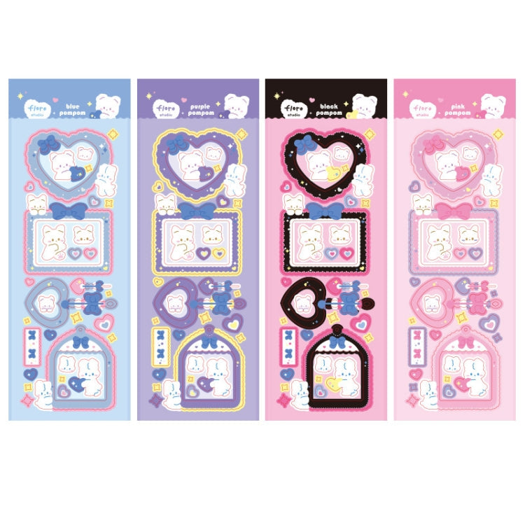 10 PCS Pompon Series Laser Sticker Hand Account Waterproof Pet Cute Sticker(Black Pink)