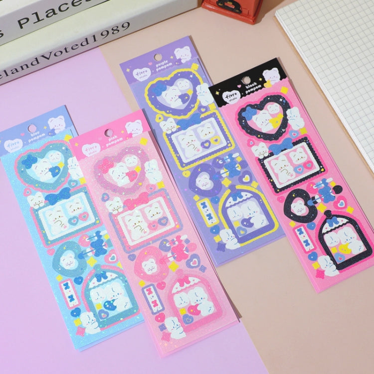 10 PCS Pompon Series Laser Sticker Hand Account Waterproof Pet Cute Sticker(Black Pink)