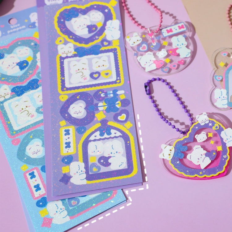 10 PCS Pompon Series Laser Sticker Hand Account Waterproof Pet Cute Sticker(Blue)