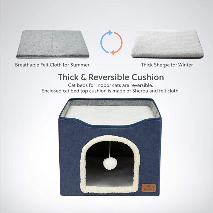 Pet Stool Pet Kennel Indoor Foldable Storage Stool Cat Dog Kennel 41 x 41 x 35cm(Navy Blue)