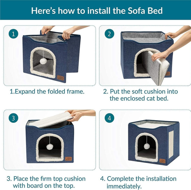 Pet Stool Pet Kennel Indoor Foldable Storage Stool Cat Dog Kennel 41 x 41 x 35cm(Navy Blue)