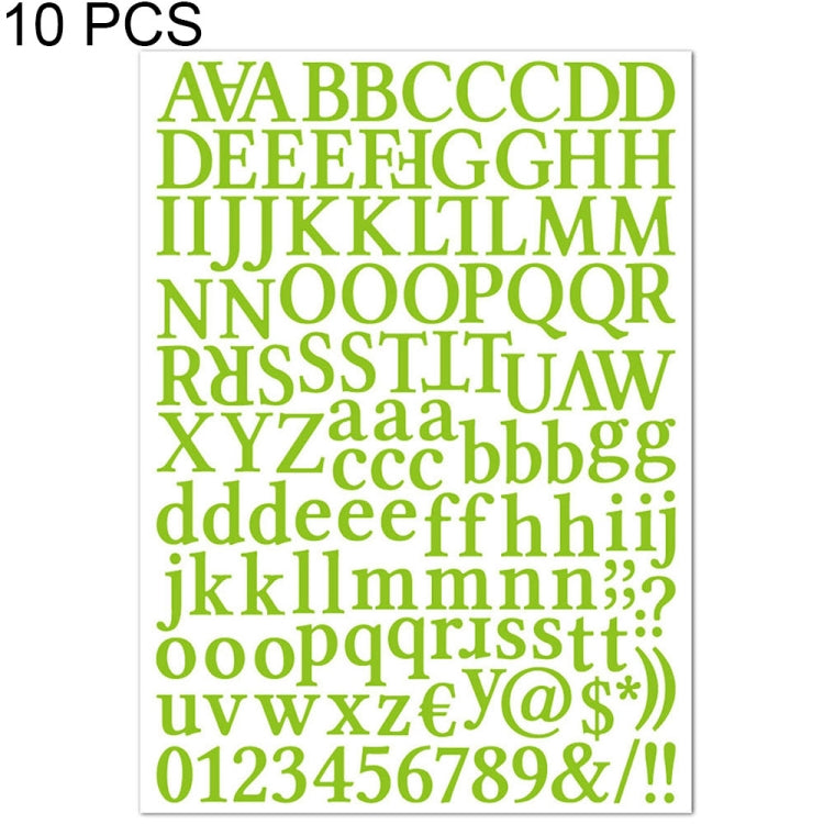 10 PCS Waterproof Alphabet DIY Handbook Sticker Gift Decoration Office Sticker(Light Green)