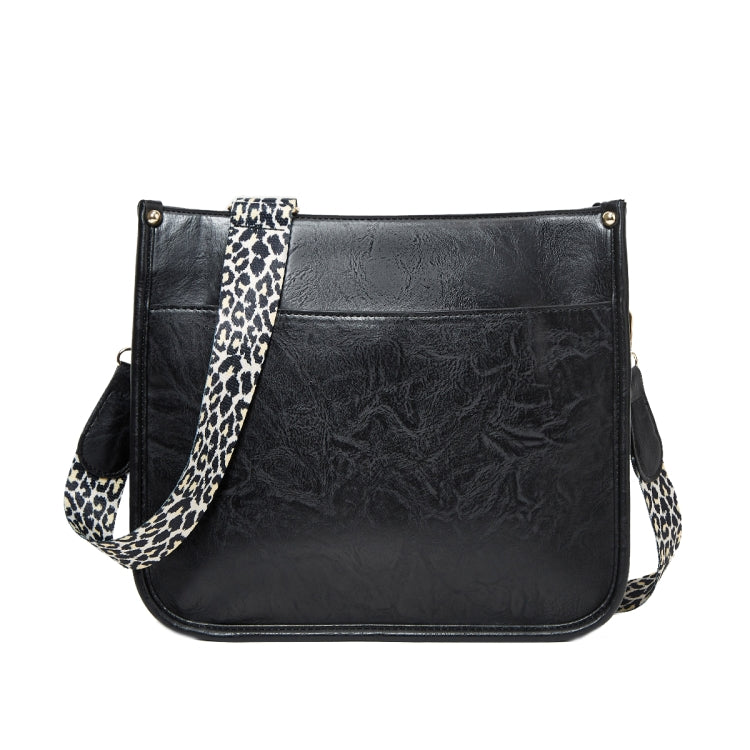 013 Leopard Strap PU Leather Single-shoulder Waterproof Crossbody Tote Bag(Black)