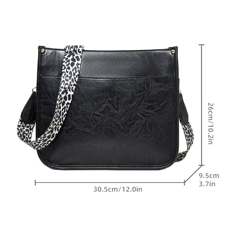 013 Leopard Strap PU Leather Single-shoulder Waterproof Crossbody Tote Bag(Black)