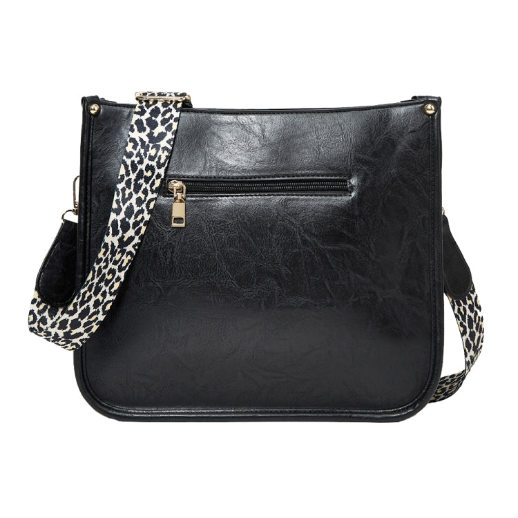013 Leopard Strap PU Leather Single-shoulder Waterproof Crossbody Tote Bag(Black)
