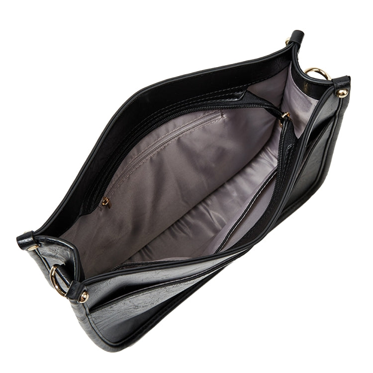 013 Leopard Strap PU Leather Single-shoulder Waterproof Crossbody Tote Bag(Black)