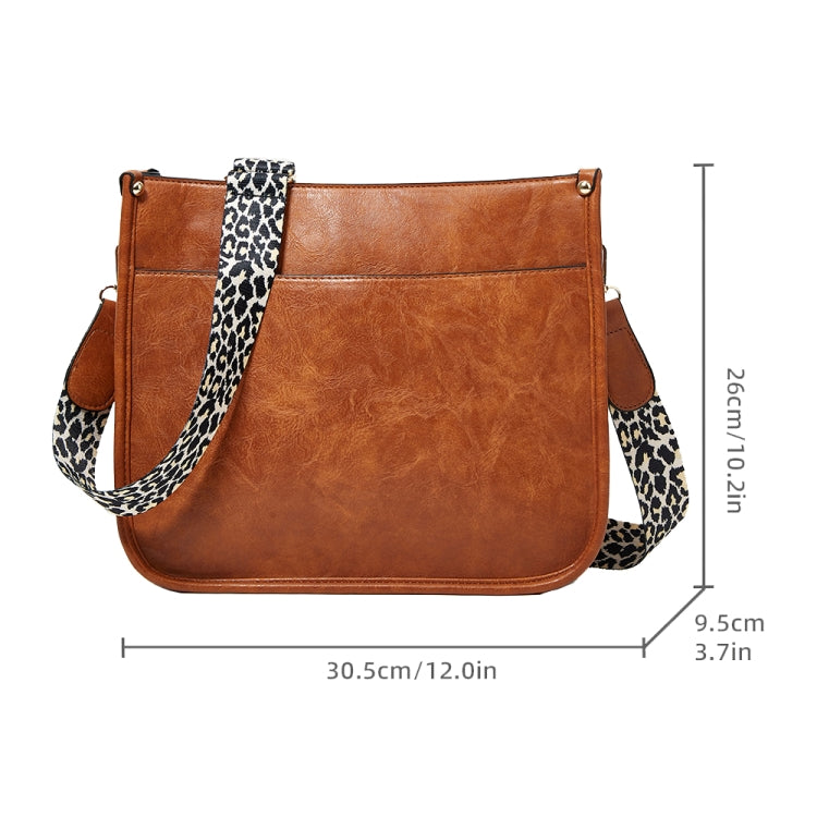 013 Leopard Strap PU Leather Single-shoulder Waterproof Crossbody Tote Bag(Brown)
