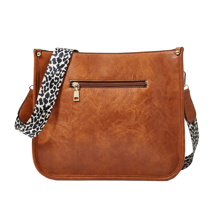 013 Leopard Strap PU Leather Single-shoulder Waterproof Crossbody Tote Bag(Brown)