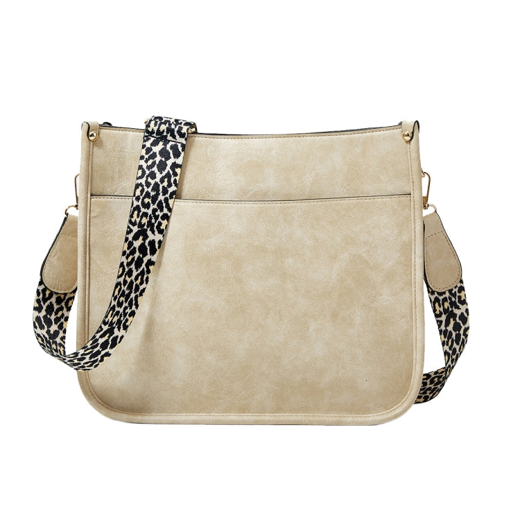 013 Leopard Strap PU Leather Single-shoulder Waterproof Crossbody Tote Bag(Beige)