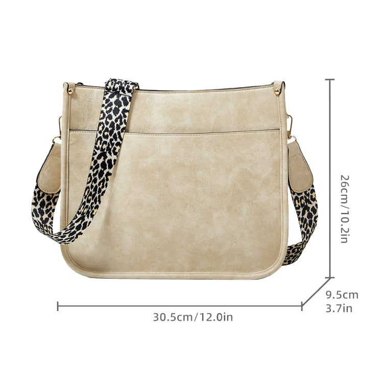 013 Leopard Strap PU Leather Single-shoulder Waterproof Crossbody Tote Bag(Beige)