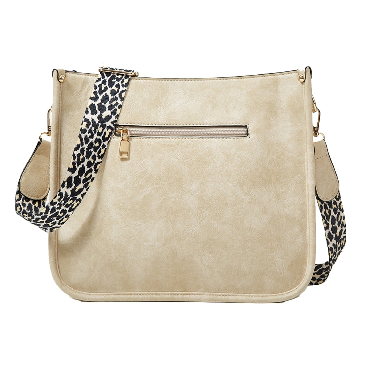 013 Leopard Strap PU Leather Single-shoulder Waterproof Crossbody Tote Bag(Beige)
