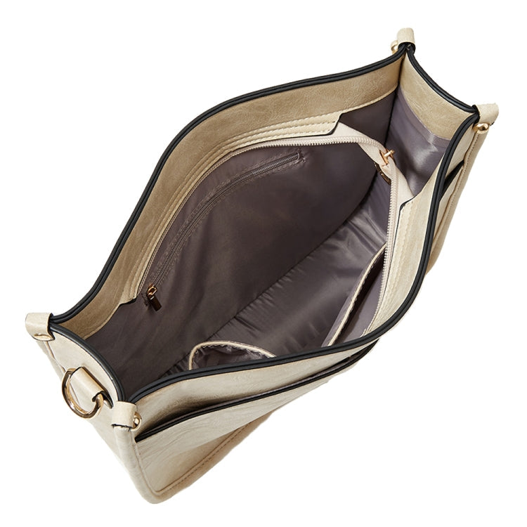 013 Leopard Strap PU Leather Single-shoulder Waterproof Crossbody Tote Bag(Beige)