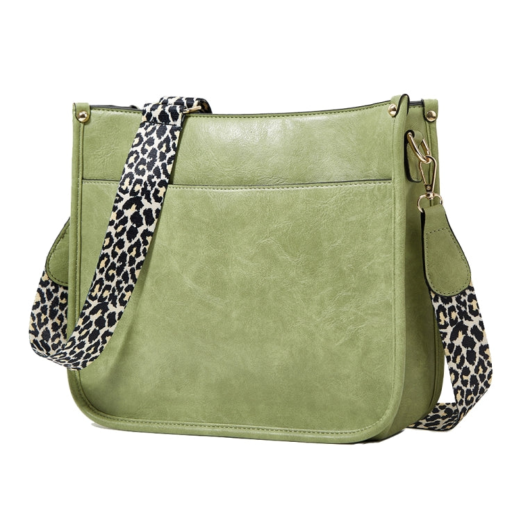 013 Leopard Strap PU Leather Single-shoulder Waterproof Crossbody Tote Bag(Green)