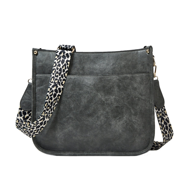 013 Leopard Strap PU Leather Single-shoulder Waterproof Crossbody Tote Bag(Grey)