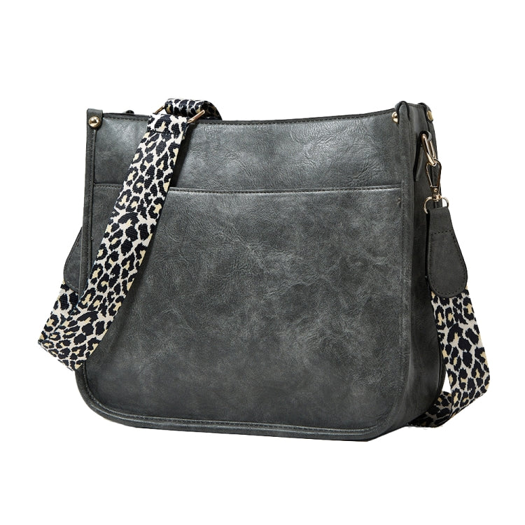 013 Leopard Strap PU Leather Single-shoulder Waterproof Crossbody Tote Bag(Grey)
