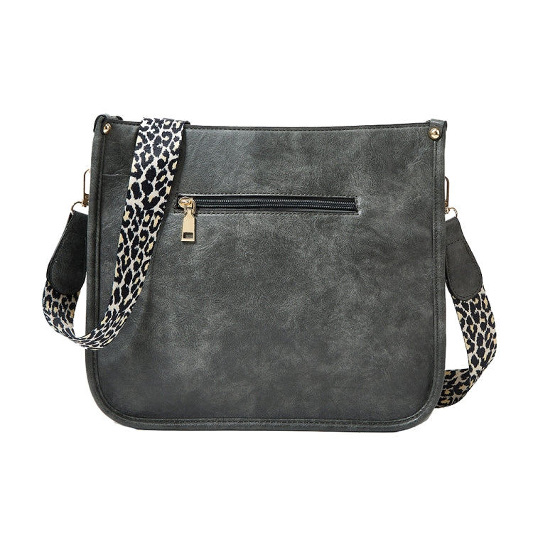 013 Leopard Strap PU Leather Single-shoulder Waterproof Crossbody Tote Bag(Grey)